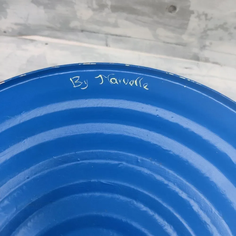 VINTAGE HAND Painted Galvanized Metal Tub Colorful Fruits on Blue